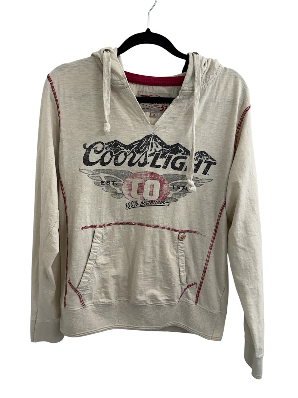 Vintage Coors Light Hoodie Women’s Medium Cream Beer Graphic Pullover Hoodie